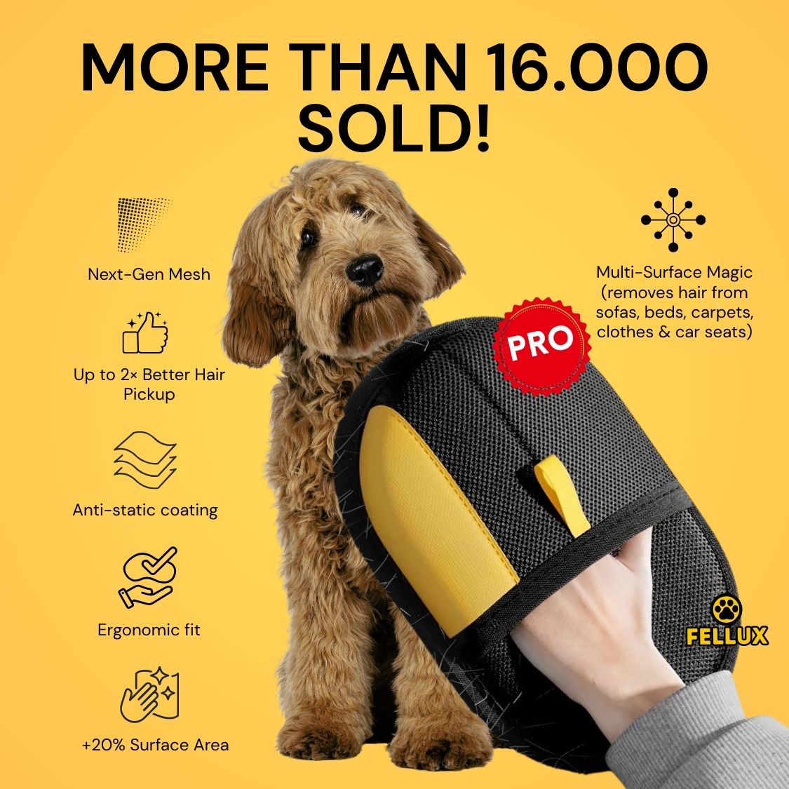 Fellux FurFlash Pro | Next Gen Pet Hair Remover Glove for Clothes, Furniture & More