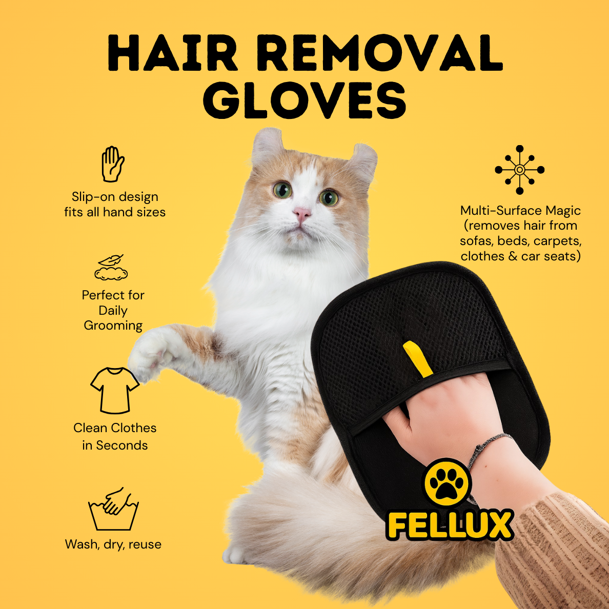 Fellux FurFlash (Classic) | Pet Hair Remover Glove for Clothes, Furniture & More