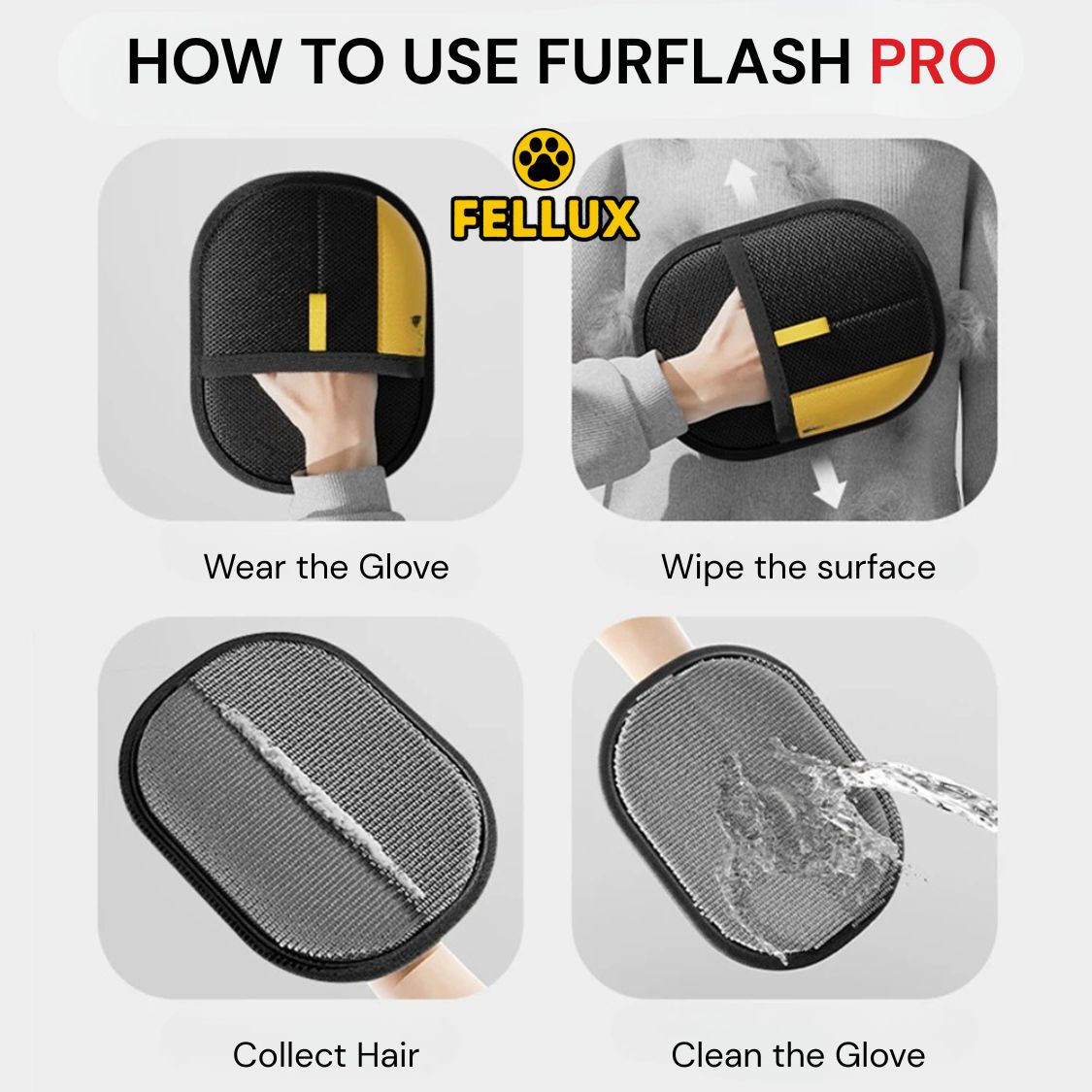 Fellux FurFlash Pro | Next Gen Pet Hair Remover Glove for Clothes, Furniture & More